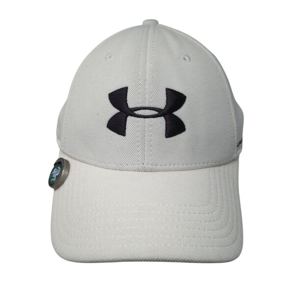 Under Armour Fitted Hat White M/L 6 Panel Banff Springs Golf Course - Picture 1 of 9